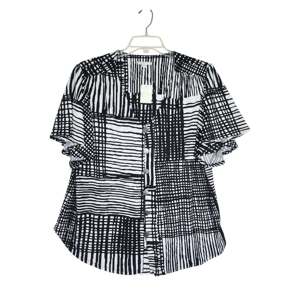 Cato XL NWT Abstract Geometric Blouse Flutter Black White Monochrome Artsy